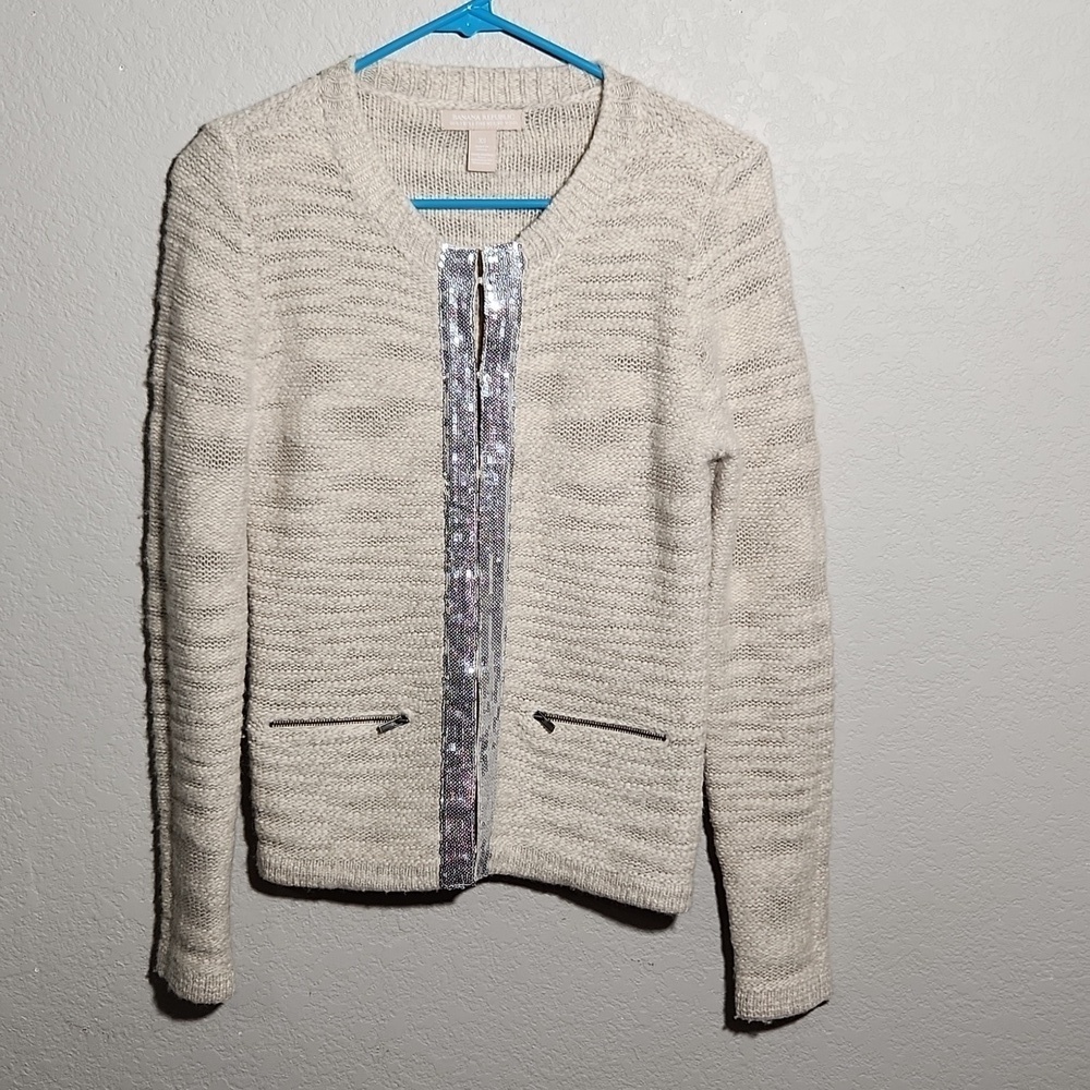 Banana Republic Cardigan Sweater Size XS  Wool Tan Cream